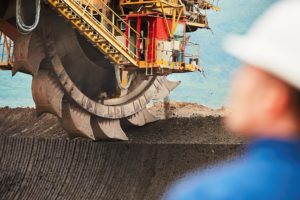 Coal mining in an open pit